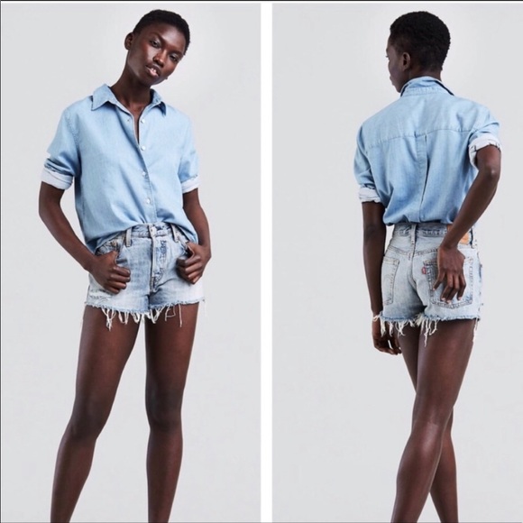 Levi’s 501’s Button Fly Denim Shorts Waveline - Picture 5 of 11